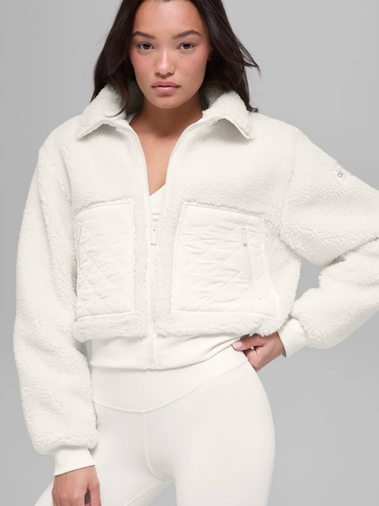 ALO Yoga Jackets & Blazers - ALO Yoga Cream Zip-Up Cropped Sherpa Jacket